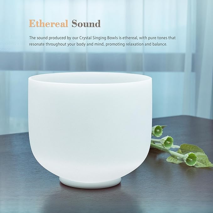 ALIOTH 7" E Note Crystal Singing Bowl Solar Plexus Chakra Sound Therapy with Suede Mallet - Bloomnest