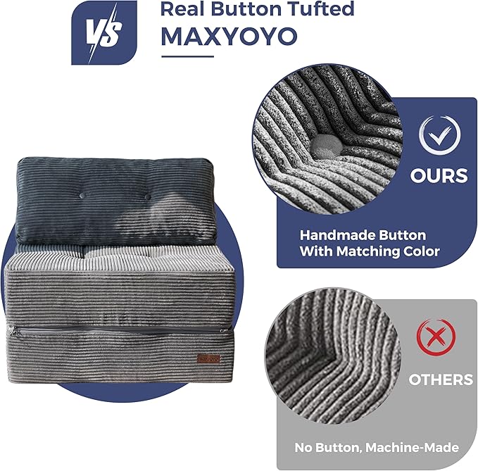 MAXYOYO Folding Sofa Bed, Convertible Sofa Bed with High-Density Support Foam, Portable 4 in 1 Fold Out Chair to Floor Lounger, Versatile Floor Couch for Living Room Bedroom, Dark Grey - Bloomnest