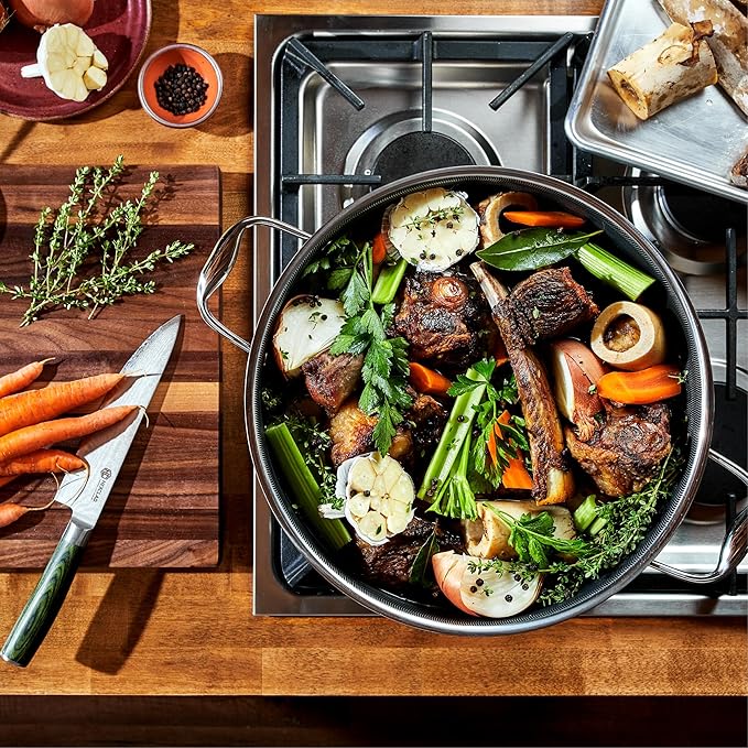 HexClad Hybrid Nonstick 12-Quart Stockpot with Tempered Glass Lid, Stay-Cool Handles, Dishwasher-Friendly, Oven-Safe Up to 900°F, Induction Ready, Compatible with All Cooktops - Bloomnest