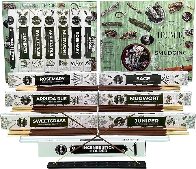 Trumiri Incense Sticks for Smudge Kit - Total 120 Insence-Sticks (20 Insense x 6 Incents) - Inciensos Aromaticos para Malas Energias Inscents-Sticks with Sage Sweetgrass for Smudging + Incense Holder - Bloomnest