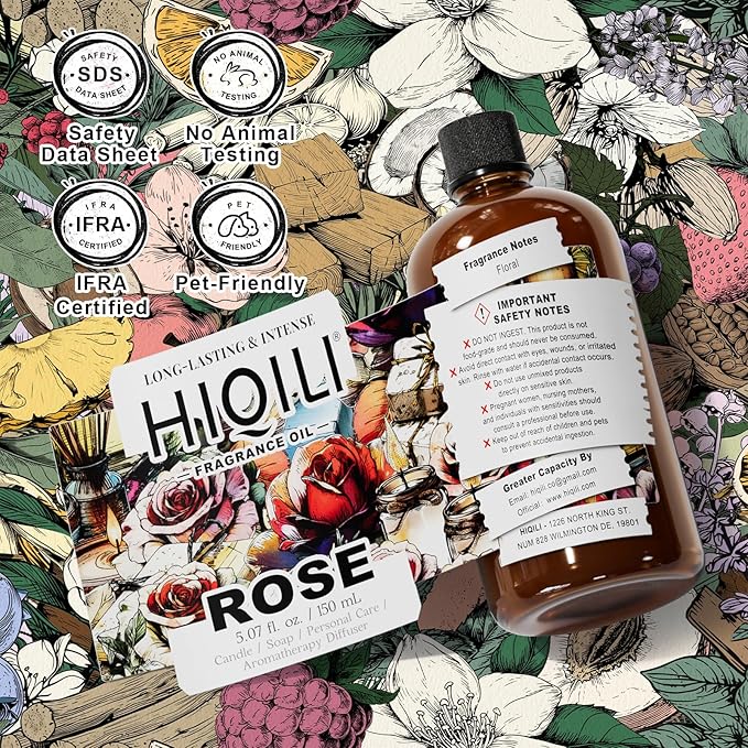 HIQILI Rose Fragrance Oil for Candle & Soap Making, Essential Oil Diffuser, Floral Scents, Add to Laundry Dryer Balls - 5.07 Fl Oz HIQILI