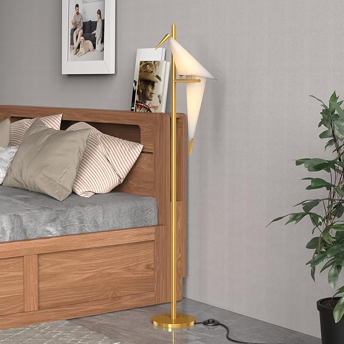62 Inch Modern Bird Floor Lamp, Gold Swing Light Fixtures for Bedroom, LED Standing Lamp with Bird Shade for Living Room - Bloomnest