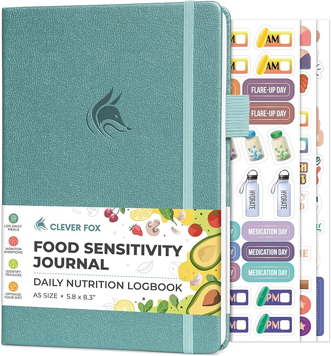 Clever Fox Food Sensitivity Journal – Daily Intolerance & Symptom Log for IBS, Diabetic, Low Fodmap, Elimination Diet – Health Tracker (Aquamarine) - Bloomnest
