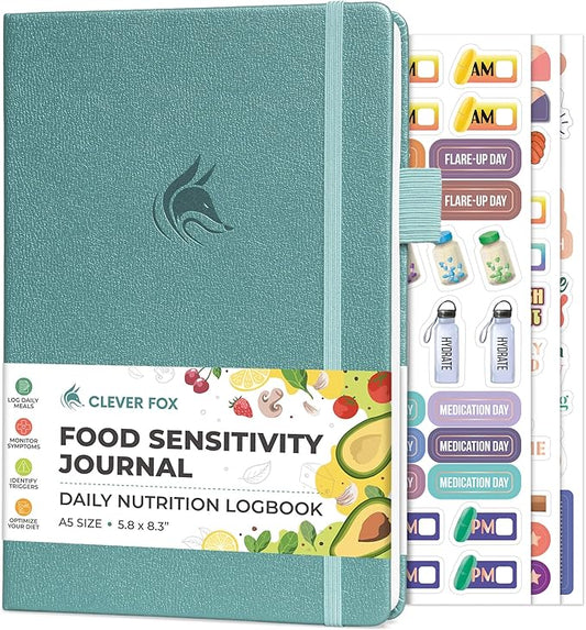 Clever Fox Food Sensitivity Journal – Daily Intolerance & Symptom Log for IBS, Diabetic, Low Fodmap, Elimination Diet – Health Tracker (Aquamarine) - Bloomnest