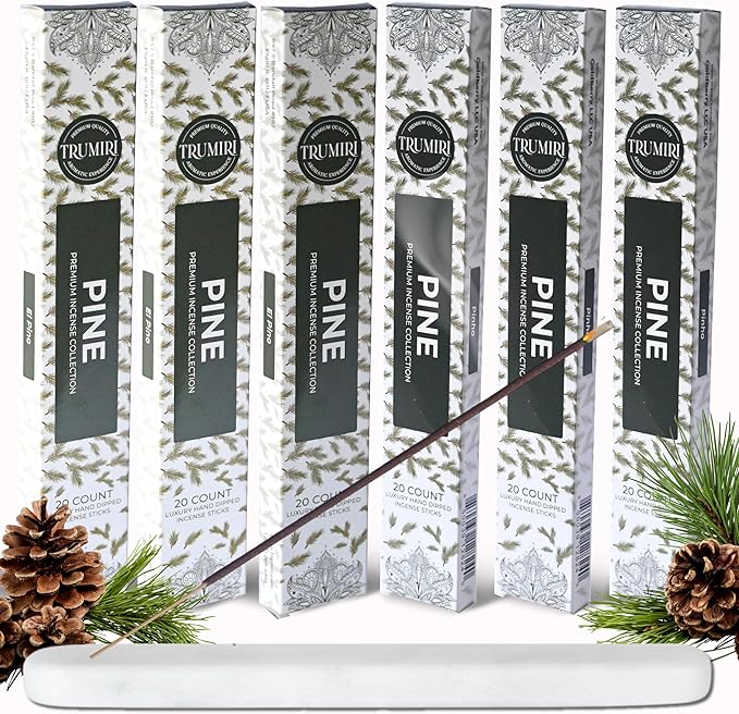 Pine Incense Sticks - Total 120 Insence-Sticks - 6 Packs of 20 Insense - Inciensos - Inscents - Natural Non Toxic Ingredients - Incents - Incence - Inscense - Insents TRUMIRI