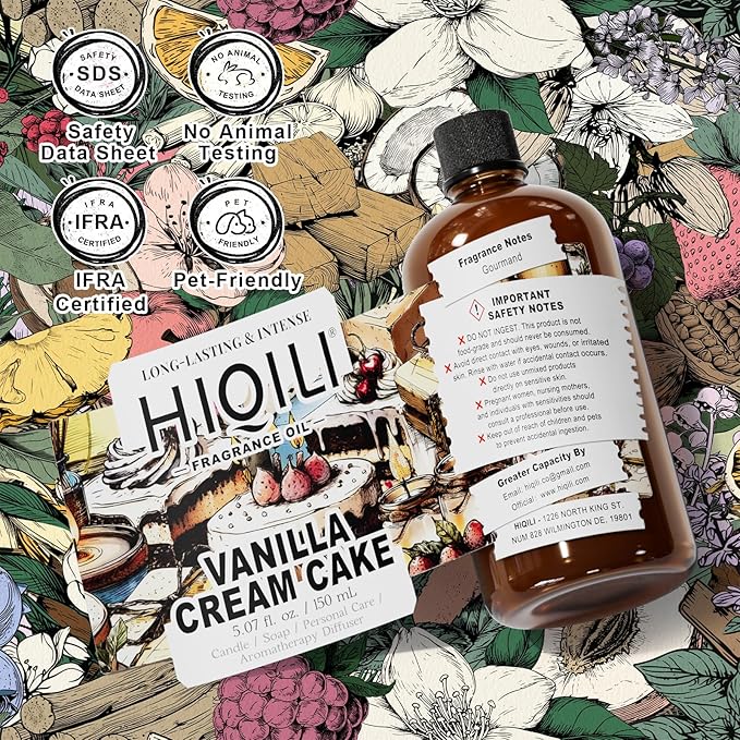 HIQILI Vanilla Cream Cake Fragrance Oil for Diffusers, Candle & Soap Making, Add to Aromatic Air Freshener Spray, Premium Grade - 5.07 Fl Oz