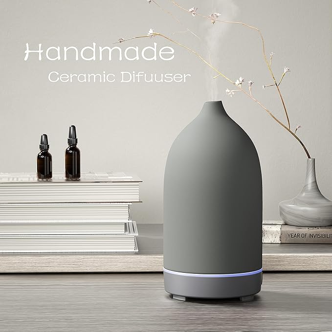Aromatherapy Essential Oil Diffuser,9 Colors Mood Light,4 Timer Stone Diffuser Living Room(Grey) - Bloomnest