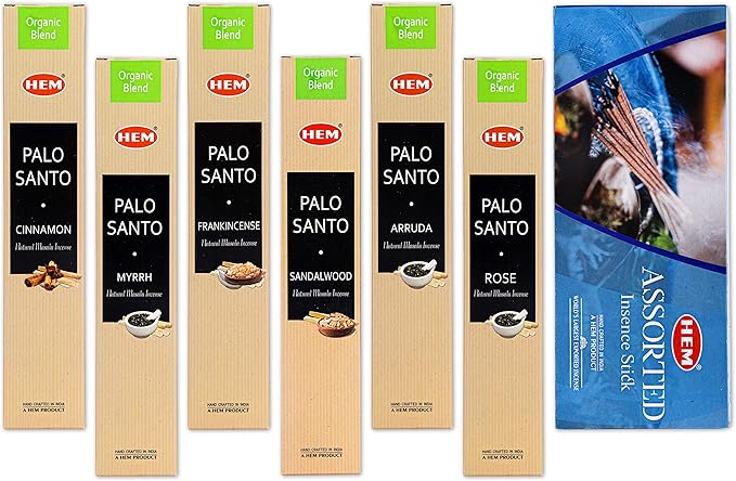 Hem Assorted Incense Sticks Variety 6 Packs x 15 GMS - Aromatherapy Insence for Air Purifier,Insents Stick Gift Set, Perfect for Meditation and Relaxation (Palo Santo) BluSpirits