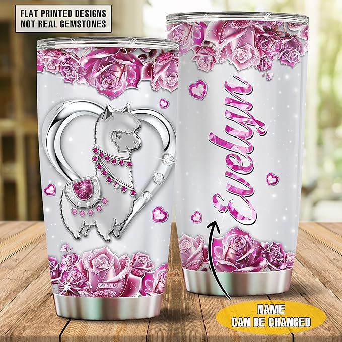 Personalized Llama Gifts for Women Girls Wife Daughter, Insulated Stainless Steel 20oz Tumbler, Coffee Cup Travel Mug Llamas Gift for Animal Lover, Christmas Birthday Mother's Day Valentine - Bloomnest