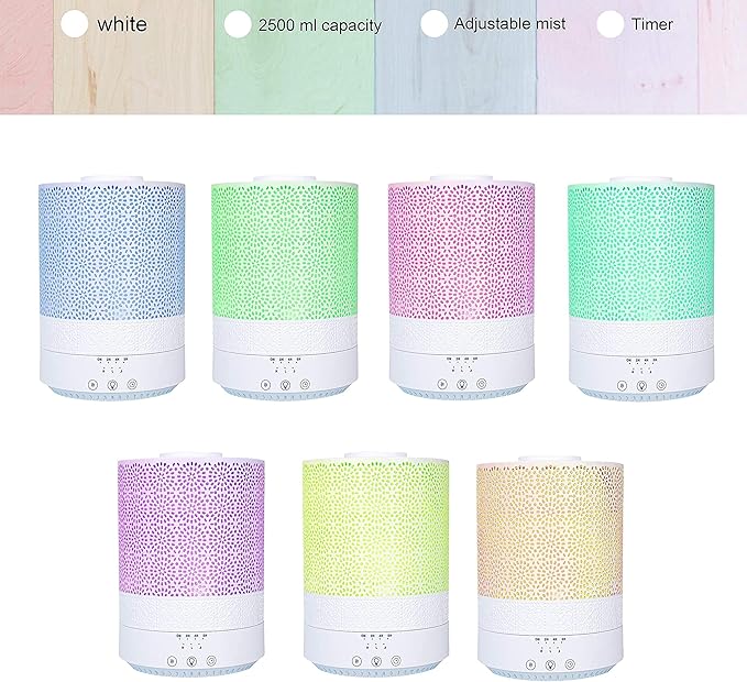BlueHills 2500 ML XL Essential Oil Diffuser Aroma Humidifier with Timer for Large Home Decor Baby Rooms Big Huge 2.5 L Capacity Long Run Color Changing Lights Decorative Design High Mist White- F002 - Bloomnest