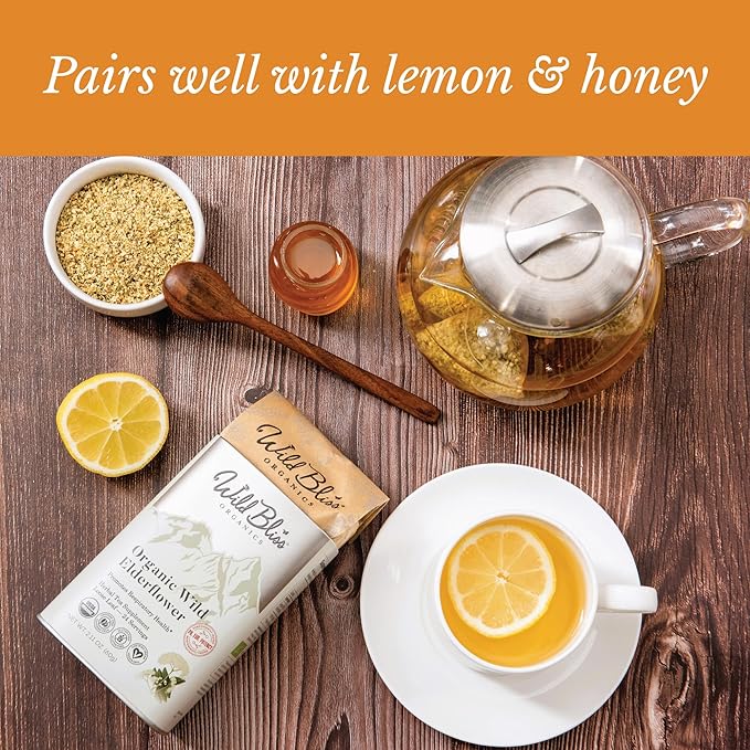 Wild Bliss Organic Elderflower Tea – Immune and Respiratory Support - Caffeine Free Loose Leaf Elder Flowers - 2.11 Ounces - 24 Servings - Bloomnest