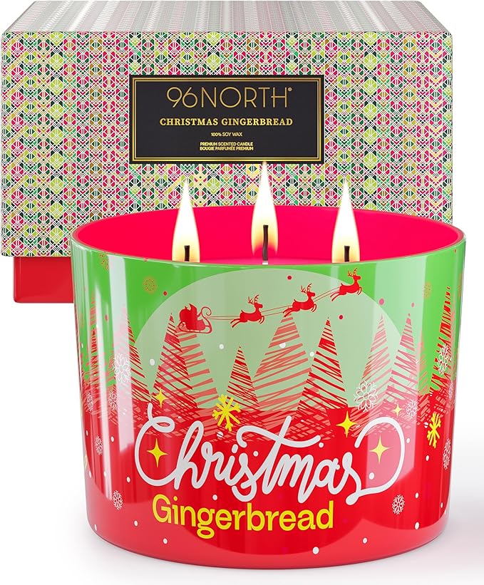 96NORTH Luxury Christmas Candle Gingerbread Scented | Large 3-Wick Jar Candle | Up to 40 Hours Burning Time | 100% Natural Soy Wax | Ideal Christmas Candles Gift - Bloomnest