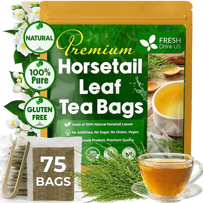 FreshDrinkUS, Premium 75 Horsetail Leaf Tea Bags, 100% Natural & Pure from Horsetail Loose Leaves Herbal Tea. Made with Natural Material Tea Bags. No Sugar, No Caffeine, No Gluten, Vegan. - Bloomnest