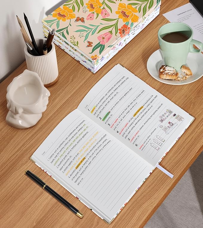 Lined Journal Notebook for Women, A5 Hardcover Leather Journaling Notebooks for Writing, 200 Pages Travel Journal, College Ruled Notebook for Work School, Note Taking 5.75'' X 8.38'' Garden Floral - Bloomnest