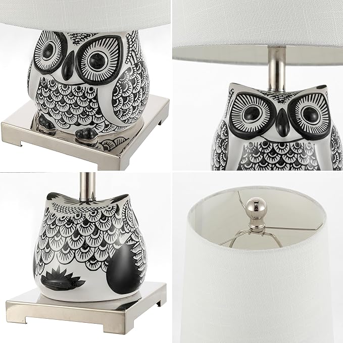 JONATHAN Y JYL3014C Justina 16" Ceramic Mini LED Table Lamp, Cottage,Transitional for Bedroom, Living Room, Office, Kids Room, Entryway, College Dorm, Bookcase, LED Bulb Included, Black/White - Bloomnest