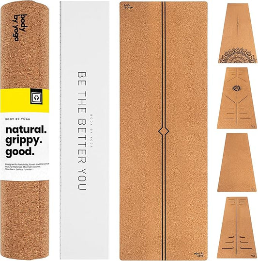 Luxury Cork Yoga Mat - Non Slip, Extra Thick Grip. Thicker, Longer, and Wider for More Comfort and Support. Tough Enough For Hot Yoga. Natural, Non Toxic, and Eco Friendly. Optional Alignment Lines.