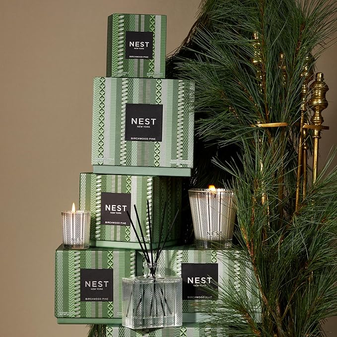 NEST New York Scented 3-Wick Candle, Birchwood Pine - 21.2 oz - Up to 100-Hour Burn Time - Reusable Glass Vessel - Bloomnest
