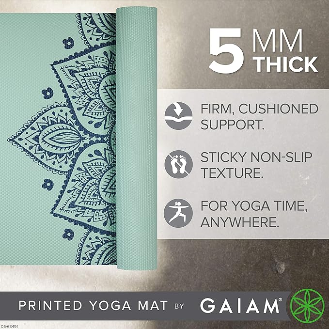 Gaiam Yoga Mat - Premium 5mm Print Thick Non Slip Exercise & Fitness Mat for All Types of Yoga, Pilates & Floor Workouts (68" x 24" x 5mm) - Bloomnest