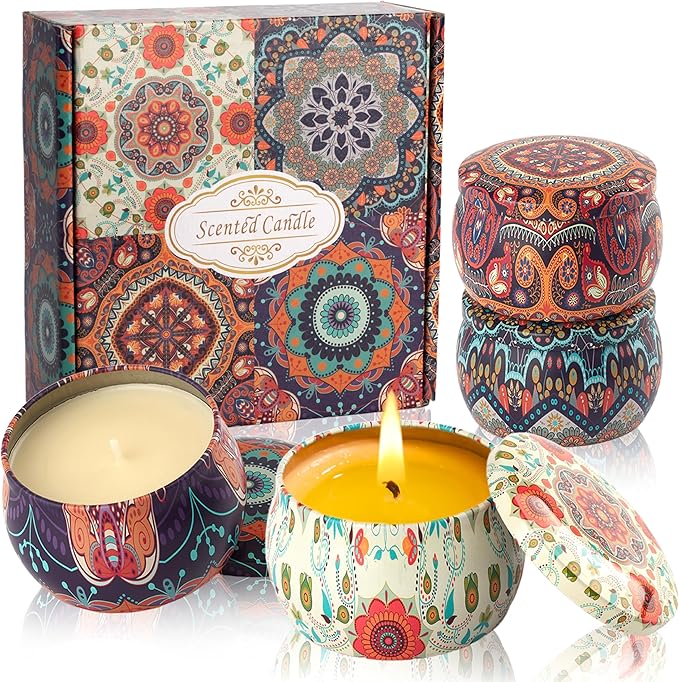 Scented Candles Gift Set - Women Candle Set Natural Soy Wax Aromatherapy Candle Small Gifts 120H Burn Time Candle 4 Pack 4.4 Oz for Christmas Birthday Mum Girl Teacher Mothers Day Bath - Bloomnest