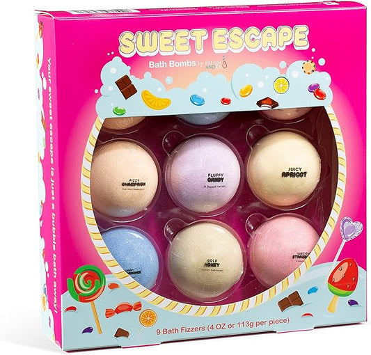 Sweet Escape Candy Fruity Juicy Sweet Treat Bomb Bath Fizzers Bath Bomb Gift Set for Women - 9 Large Bath Bombs Aromatherapy Luscious Fragrance Bath Gift Set - Bloomnest