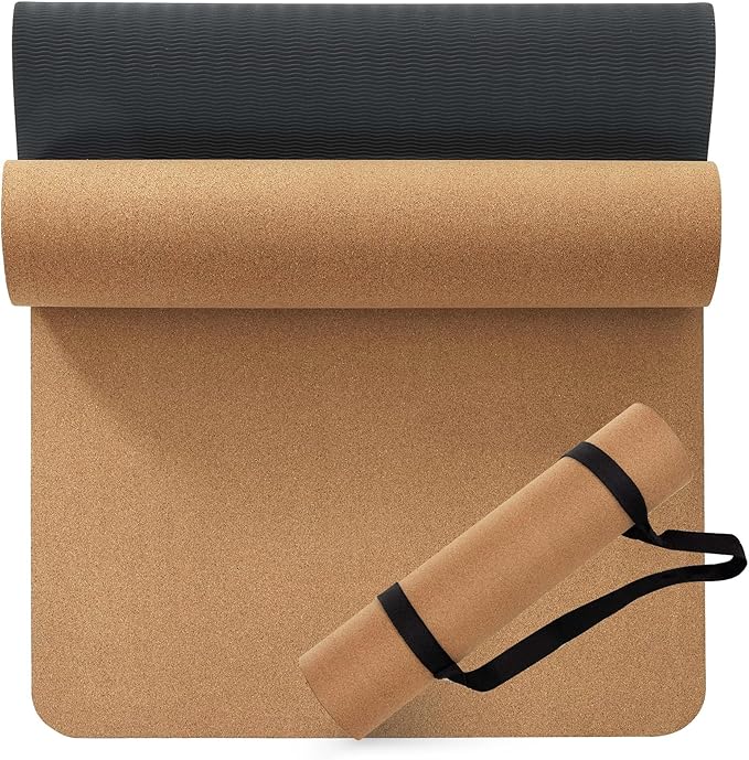 Premium Cork Yoga Mat 1/4 & 2/5 Inch Thick 72 x 26 in, Thick Cork and TPE Non Slip Yoga Mats for Women Men, Sweat Proof Eco-friendly, Great for Hot Yoga & Workouts - Bloomnest