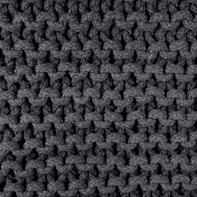 REDEARTH Cube Pouf Foot Stool Ottoman - Hand Knitted Coffee Table - Cotton Cord Boho Pouffe - Home Décor Poof - Stuffed Footrest for Living Room - Bedroom - Patio (16" x 16" x 16") - Dark Gray - Bloomnest