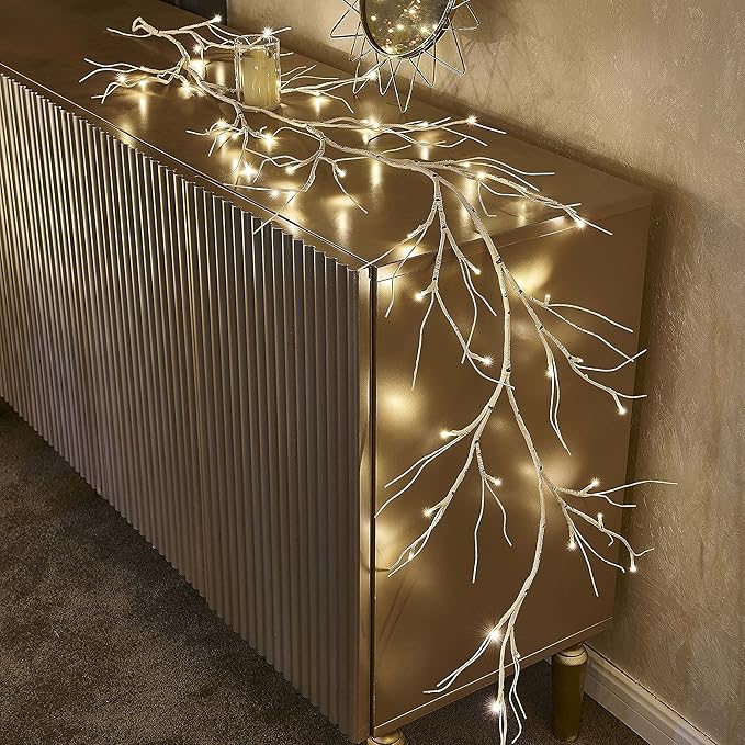 Birchlitland Birch Garland Lights 6FT 48 LED Battery Operated - Lighted Twig Vine with Timer for Christmas Fireplace Decoration Indoor Outdoor Use - Bloomnest