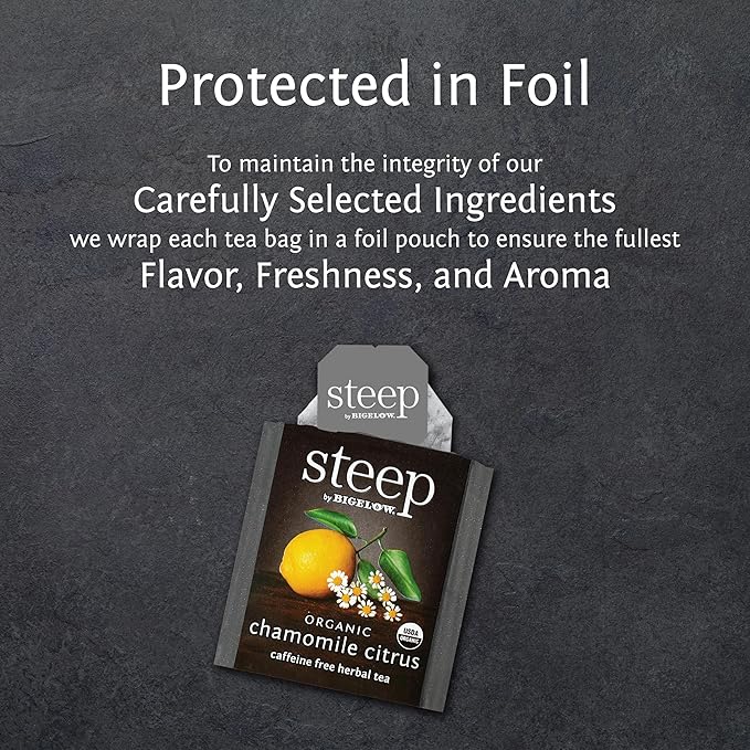 steep by Bigelow Organic Chamomile Citrus Herbal Tea, Caffeine Free, 20 Count (Pack of 6), 120 Total Tea Bags - Bloomnest