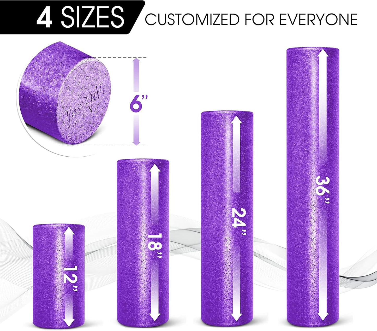 Yes4All High-Density EPP Round Back Roller Foam, Exercise Foam Roller for Yoga, Pilates & Stretching - 12, 18, 24, 36 inch