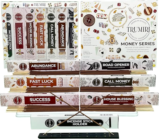 Money Incense Sticks - Total 120 Insence-Sticks (20 Inscents x 6 Insense) Inciensos Aromaticos para La Casa Incents to Attract Money Luck Success Abundance Blessing Road Opener + Incense Holder - Bloomnest