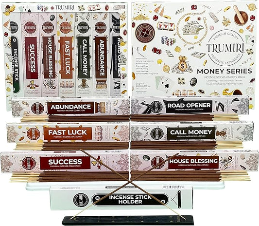 Money Incense Sticks - Total 120 Insence-Sticks (20 Inscents x 6 Insense) Inciensos Aromaticos para La Casa Incents to Attract Money Luck Success Abundance Blessing Road Opener + Incense Holder - Bloomnest