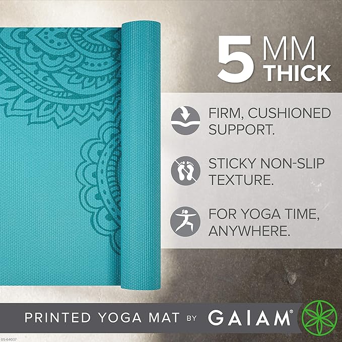 Gaiam Yoga Mat - Premium 5mm Print Thick Non Slip Exercise & Fitness Mat for All Types of Yoga, Pilates & Floor Workouts (68" x 24" x 5mm) - Bloomnest