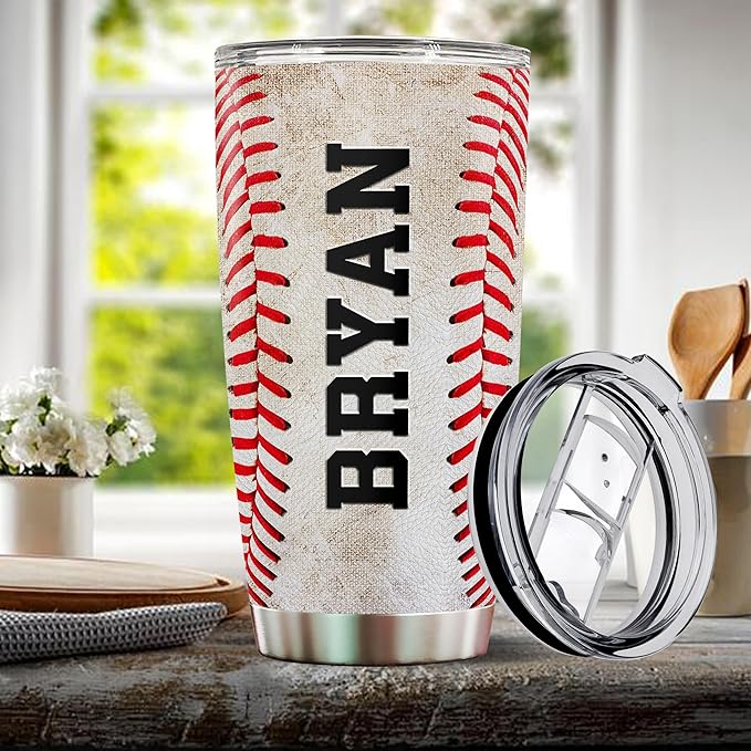 Personalized Baseball Tumbler Gifts 20oz Travel Cup Coffee Mug Stainless Steel Insulated with Lid Gift for Men Women Sports Lovers Baseball Fan Players Coach - Bloomnest