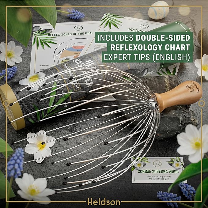 HELDSON® Premium Wire Head Massager Scalp Massage Tool - 32 Fingers Octopus Scratcher - Stress Relax Tickler - Hair Massagers Whisk - Headspa Equipment - Headscratcher Tickle Tools - Gift Men, Women Bloomnest