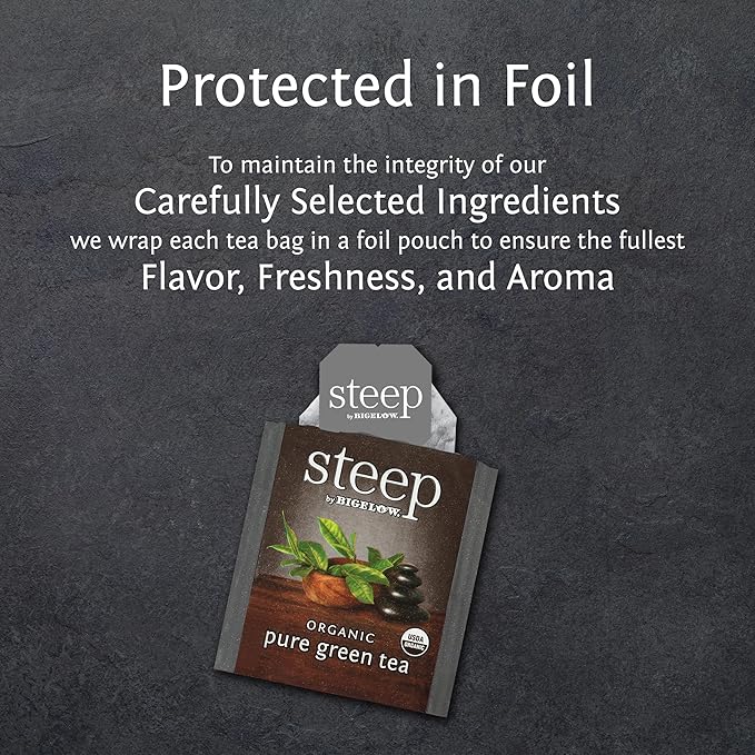 steep Organic Pure Green Tea, Caffeinated, 20 Count (Pack of 6), 120 Tea Bags Total - Bloomnest
