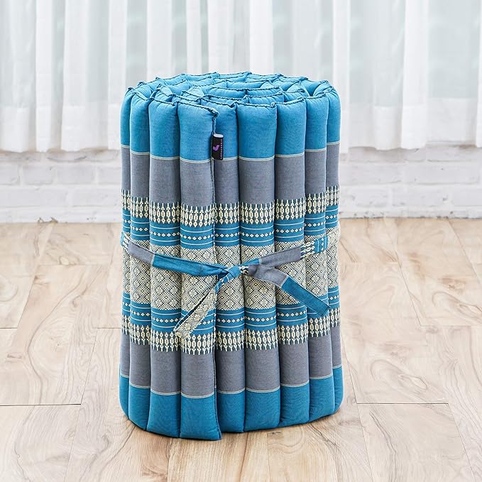 Leewadee - Foldable Floor Mattress - Japanese Roll Up Futon -Trifold Tatami Mat- Guest Floor Bed - Camping Mattress - Thai Massage Mat, Kapok Filled, 75 x 20 inches, Light Blue - Bloomnest