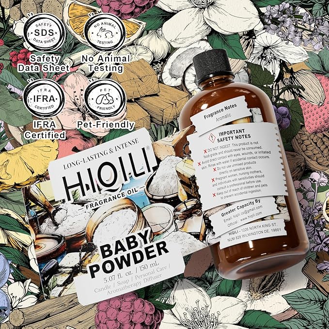 HIQILI Baby Powder Fragrance Oil - for Body Oils, Laundry Detergent, Candle, Perfumes & Soap Making, and Home Diffusers Use - 5.07 Fl Oz HIQILI