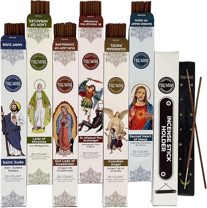 Prayer Incense Sticks - 120 Insence-Sticks (20 Insense x 6 Incents) Catholic Church Spiritual Incienso for Jesus Guardian Angel St Michael Archangel San Miguel Arcangel Judas Religious Gifts + Holder - Bloomnest