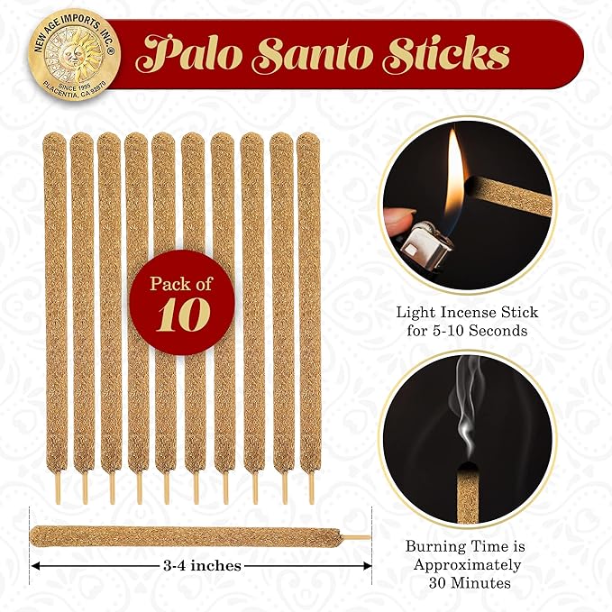New Age Imports, Inc.® ~ Premium Palo Santo Holy Wood 3-4" Inches Size Hand Rolled Incense Sticks from Peru. Great for Meditation, Smudging Insenses, Spiritual Cleansing Inscent (10 Sticks Pack) NewAgeImportsInc