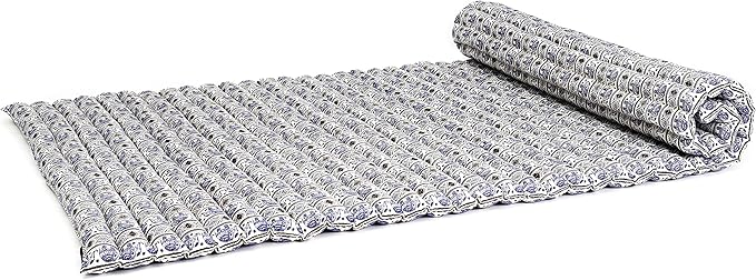 Leewadee - Kapok Roll Mat – Handcrafted Folding Sleep & Relaxation Mattress from Thailand, Ideal as Guest Bed, Camping Mat, Yoga Mat or Traditional Futon, 75 x 39 inches, Blue White - Bloomnest