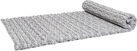 Leewadee - Kapok Roll Mat – Handcrafted Folding Sleep & Relaxation Mattress from Thailand, Ideal as Guest Bed, Camping Mat, Yoga Mat or Traditional Futon, 75 x 39 inches, Blue White - Bloomnest