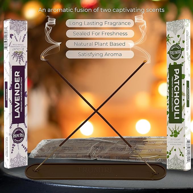 Trumiri Incense Sticks - Combo Pack of 40 Insence-Sticks - 20 Lavender + 20 Patchouli - Insenses - Insents - Incents - Inscense - Incence - Incienso - All Natural Incense Sticks TRUMIRI