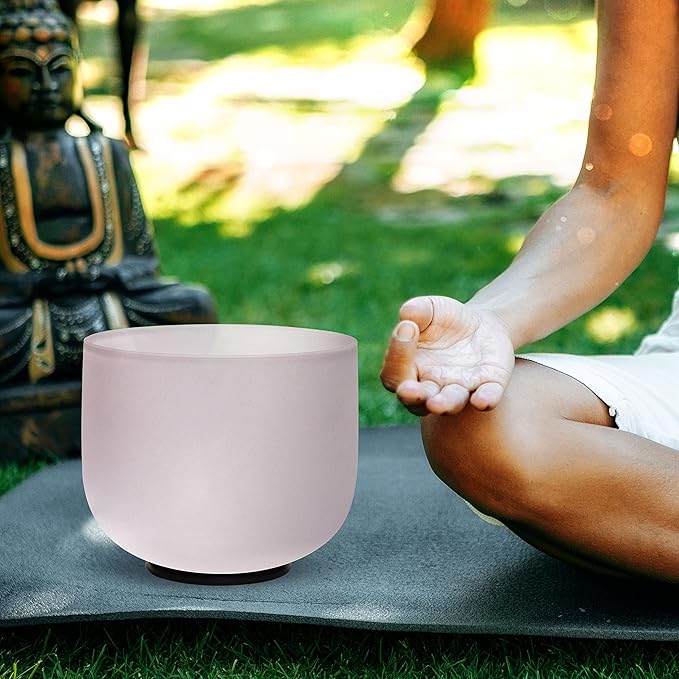 TOPFUND F Note Crystal Singing Bowl Heart Chakra 8 inch with Heavy Duty Carrying Case and Suede Mallet - Bloomnest