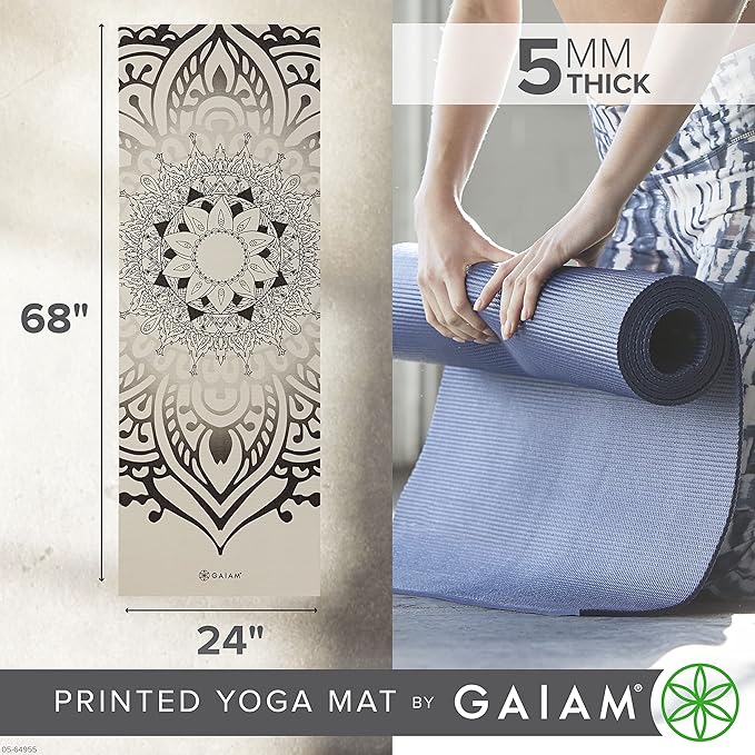 Gaiam Yoga Mat - Premium 5mm Print Thick Non Slip Exercise & Fitness Mat for All Types of Yoga, Pilates & Floor Workouts (68" x 24" x 5mm) - Bloomnest