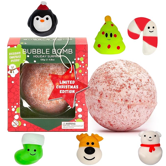 Christmas Bath Bomb for Kids with Surprise Bath Toys Inside (Gift Set) - Stocking Stuffers for Boys and Girls - Holiday Bubble Bath with Cheerful Scent, USA Made by Two Sisters - Bloomnest