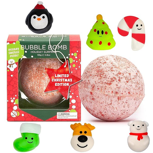 Christmas Bath Bomb for Kids with Surprise Bath Toys Inside (Gift Set) - Stocking Stuffers for Boys and Girls - Holiday Bubble Bath with Cheerful Scent, USA Made by Two Sisters - Bloomnest