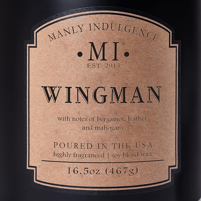 Manly Indulgence Wingman Scented Candles for Men, 2 Wick, 16.5 oz, Premium Soy Blend Wax, 60H Burn, Candles for Home Scented - Made in The USA - Bloomnest