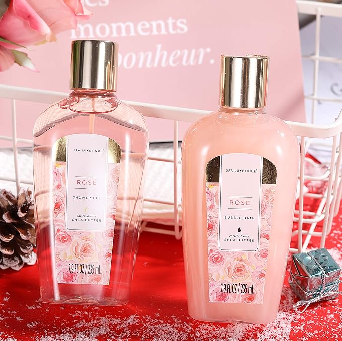 Spa Luxetique Spa Gift Set, Bath Gift Set for Women, 10 Pcs Rose Bath Set, Pink Tote Gift Bag with Shower Gel, Bubble Bath, Body Lotion, Hand Cream, Christmas Beauty Gifts for Women - Bloomnest