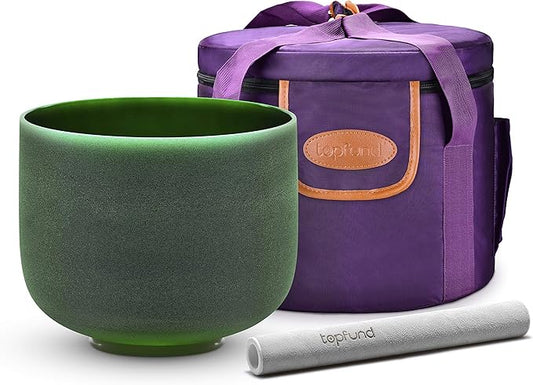 TOPFUND 8" Green F Note Crystal Singing Bowl Heart Chakra with Heavy Duty Carrying Case and Suede Mallet - Bloomnest
