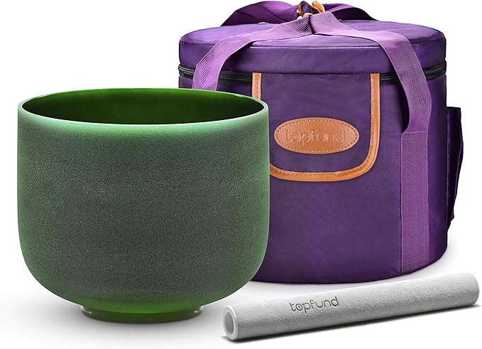 TOPFUND 8" Green F Note Crystal Singing Bowl Heart Chakra with Heavy Duty Carrying Case and Suede Mallet